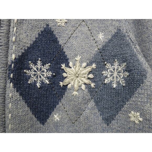 Croft & Barrow Size Small Blue Argyle Snowflake Zip Cardigan Sweater w/ Tags - Picture 3 of 7